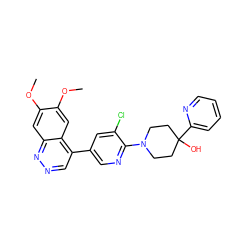 COc1cc2nncc(-c3cnc(N4CCC(O)(c5ccccn5)CC4)c(Cl)c3)c2cc1OC ZINC000059050327