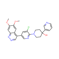 COc1cc2nncc(-c3cnc(N4CCC(O)(c5cccnc5)CC4)c(Cl)c3)c2cc1OC ZINC000142394486