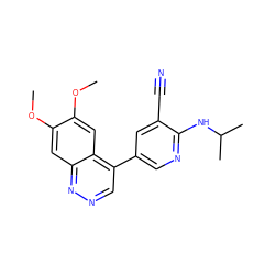 COc1cc2nncc(-c3cnc(NC(C)C)c(C#N)c3)c2cc1OC ZINC000059047681