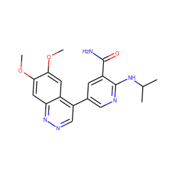 COc1cc2nncc(-c3cnc(NC(C)C)c(C(N)=O)c3)c2cc1OC ZINC000059047685