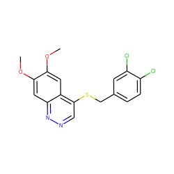 COc1cc2nncc(SCc3ccc(Cl)c(Cl)c3)c2cc1OC ZINC000001692120