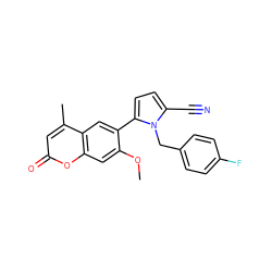 COc1cc2oc(=O)cc(C)c2cc1-c1ccc(C#N)n1Cc1ccc(F)cc1 ZINC001772635296