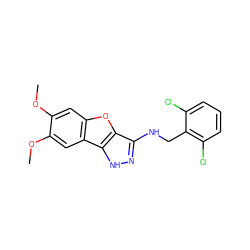 COc1cc2oc3c(NCc4c(Cl)cccc4Cl)n[nH]c3c2cc1OC ZINC000045253657