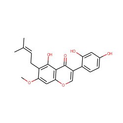 COc1cc2occ(-c3ccc(O)cc3O)c(=O)c2c(O)c1CC=C(C)C ZINC000000896816