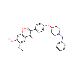 COc1cc2occ(-c3ccc(OC4CCN(Cc5ccccc5)CC4)cc3)c(=O)c2cc1OC ZINC000098085439