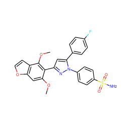 COc1cc2occc2c(OC)c1-c1cc(-c2ccc(F)cc2)n(-c2ccc(S(N)(=O)=O)cc2)n1 ZINC000103240057