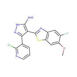 COc1cc2sc(-c3c(-c4cccnc4Cl)n[nH]c3N)nc2cc1F ZINC000114400276