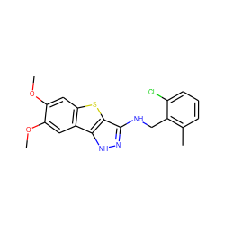 COc1cc2sc3c(NCc4c(C)cccc4Cl)n[nH]c3c2cc1OC ZINC000045317390