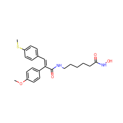 COc1ccc(/C(=C\c2ccc(SC)cc2)C(=O)NCCCCCC(=O)NO)cc1 ZINC000059261267