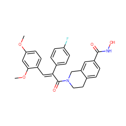 COc1ccc(/C=C(/C(=O)N2CCc3ccc(C(=O)NO)cc3C2)c2ccc(F)cc2)c(OC)c1 ZINC000095580033