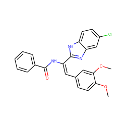 COc1ccc(/C=C(/NC(=O)c2ccccc2)c2nc3cc(Cl)ccc3[nH]2)cc1OC ZINC000013120258