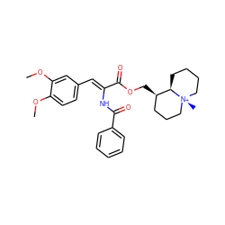 COc1ccc(/C=C(\NC(=O)c2ccccc2)C(=O)OC[C@@H]2CCC[N@@+]3(C)CCCC[C@H]23)cc1OC ZINC000250839284
