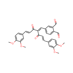 COc1ccc(/C=C/C(=O)C(=Cc2ccc(C=O)c(C=O)c2)C(=O)/C=C/c2ccc(OC)c(OC)c2)cc1OC ZINC000066077447