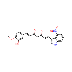 COc1ccc(/C=C/C(=O)CC(=O)/C=C/c2c[nH]c3cccc([N+](=O)[O-])c23)cc1O ZINC000140332487