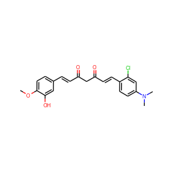 COc1ccc(/C=C/C(=O)CC(=O)/C=C/c2ccc(N(C)C)cc2Cl)cc1O ZINC000168312538