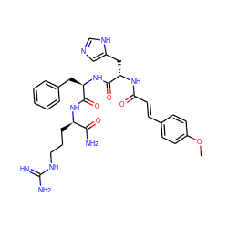 COc1ccc(/C=C/C(=O)N[C@@H](Cc2cnc[nH]2)C(=O)N[C@H](Cc2ccccc2)C(=O)N[C@H](CCCNC(=N)N)C(N)=O)cc1 ZINC000049694490