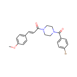 COc1ccc(/C=C/C(=O)N2CCN(C(=O)c3ccc(Br)cc3)CC2)cc1 ZINC000169345205