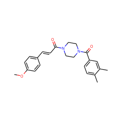 COc1ccc(/C=C/C(=O)N2CCN(C(=O)c3ccc(C)c(C)c3)CC2)cc1 ZINC000169345917