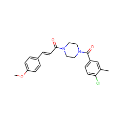 COc1ccc(/C=C/C(=O)N2CCN(C(=O)c3ccc(Cl)c(C)c3)CC2)cc1 ZINC000169345916