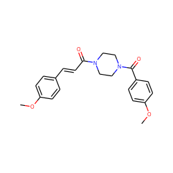 COc1ccc(/C=C/C(=O)N2CCN(C(=O)c3ccc(OC)cc3)CC2)cc1 ZINC000029117935