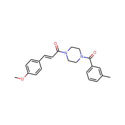 COc1ccc(/C=C/C(=O)N2CCN(C(=O)c3cccc(C)c3)CC2)cc1 ZINC000169345203