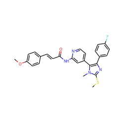 COc1ccc(/C=C/C(=O)Nc2cc(-c3c(-c4ccc(F)cc4)nc(SC)n3C)ccn2)cc1 ZINC000064527320