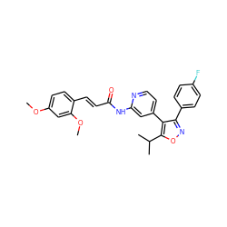 COc1ccc(/C=C/C(=O)Nc2cc(-c3c(-c4ccc(F)cc4)noc3C(C)C)ccn2)c(OC)c1 ZINC000045255769