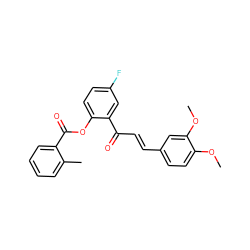 COc1ccc(/C=C/C(=O)c2cc(F)ccc2OC(=O)c2ccccc2C)cc1OC ZINC000004279072