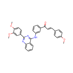 COc1ccc(/C=C/C(=O)c2cccc(Nc3nc(-c4ccc(OC)c(OC)c4)nc4ccccc34)c2)cc1 ZINC000653831310