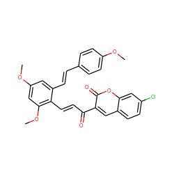 COc1ccc(/C=C/c2cc(OC)cc(OC)c2/C=C/C(=O)c2cc3ccc(Cl)cc3oc2=O)cc1 ZINC000473153097