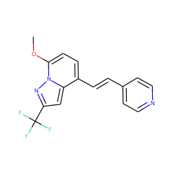 COc1ccc(/C=C/c2ccncc2)c2cc(C(F)(F)F)nn12 ZINC000096933409