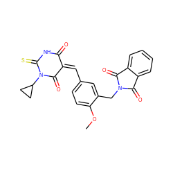 COc1ccc(/C=C2/C(=O)NC(=S)N(C3CC3)C2=O)cc1CN1C(=O)c2ccccc2C1=O ZINC000013496620