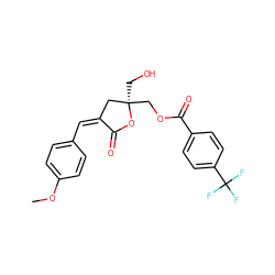 COc1ccc(/C=C2/C[C@@](CO)(COC(=O)c3ccc(C(F)(F)F)cc3)OC2=O)cc1 ZINC000040892391