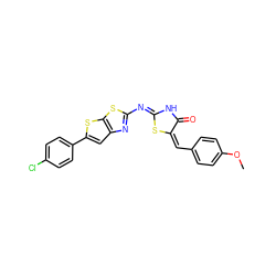 COc1ccc(/C=C2/SC(=Nc3nc4cc(-c5ccc(Cl)cc5)sc4s3)NC2=O)cc1 ZINC000653812599