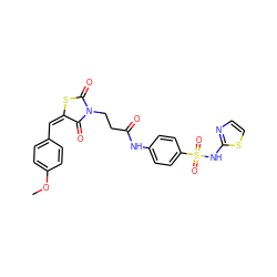 COc1ccc(/C=C2/SC(=O)N(CCC(=O)Nc3ccc(S(=O)(=O)Nc4nccs4)cc3)C2=O)cc1 ZINC000017320754