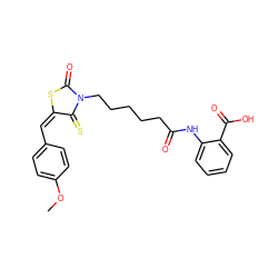 COc1ccc(/C=C2/SC(=O)N(CCCCCC(=O)Nc3ccccc3C(=O)O)C2=S)cc1 ZINC000034869752