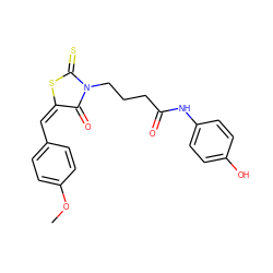 COc1ccc(/C=C2/SC(=S)N(CCCC(=O)Nc3ccc(O)cc3)C2=O)cc1 ZINC000001197806