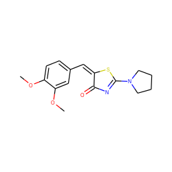 COc1ccc(/C=C2/SC(N3CCCC3)=NC2=O)cc1OC ZINC000000083850