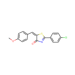 COc1ccc(/C=C2/SC(c3ccc(Cl)cc3)=NC2=O)cc1 ZINC000199434133