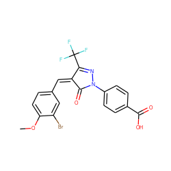 COc1ccc(/C=C2\C(=O)N(c3ccc(C(=O)O)cc3)N=C2C(F)(F)F)cc1Br ZINC000012371073