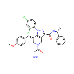 COc1ccc(/C=C2\CN(C(=O)CN)Cc3c(C(=O)N[C@H](C)c4ccccc4)nn(-c4ccc(Cl)cc4Cl)c32)cc1 ZINC001772606285
