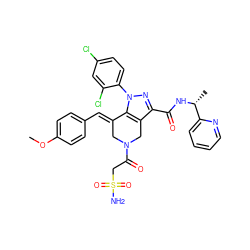 COc1ccc(/C=C2\CN(C(=O)CS(N)(=O)=O)Cc3c(C(=O)N[C@H](C)c4ccccn4)nn(-c4ccc(Cl)cc4Cl)c32)cc1 ZINC001772639473