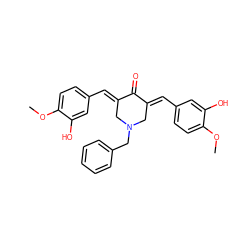 COc1ccc(/C=C2\CN(Cc3ccccc3)C/C(=C\c3ccc(OC)c(O)c3)C2=O)cc1O ZINC000009586926