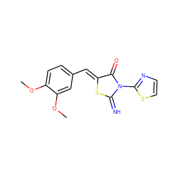 COc1ccc(/C=C2\SC(=N)N(c3nccs3)C2=O)cc1OC ZINC000004291910