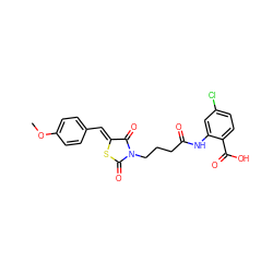 COc1ccc(/C=C2\SC(=O)N(CCCC(=O)Nc3cc(Cl)ccc3C(=O)O)C2=O)cc1 ZINC000012600574