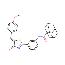 COc1ccc(/C=C2\SC(c3cccc(NC(=O)C45CC6CC(CC(C6)C4)C5)c3)=NC2=O)cc1 ZINC000084651923