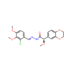 COc1ccc(/C=N/NC(=O)[C@H](OC)c2ccc3c(c2)OCCO3)c(Cl)c1OC ZINC000084713888