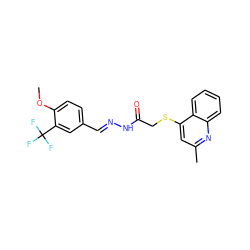 COc1ccc(/C=N/NC(=O)CSc2cc(C)nc3ccccc23)cc1C(F)(F)F ZINC000072108889