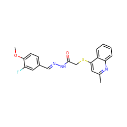 COc1ccc(/C=N/NC(=O)CSc2cc(C)nc3ccccc23)cc1F ZINC000072108890