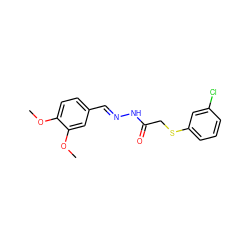 COc1ccc(/C=N/NC(=O)CSc2cccc(Cl)c2)cc1OC ZINC000115599190